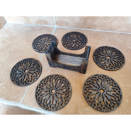 Drevenná podtácka - set 6 ks a držiak